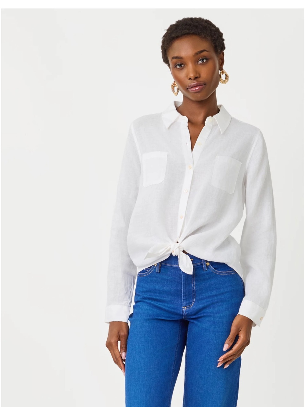 Lilly Pulitzer White Button down linen  long Sleeve Shirt